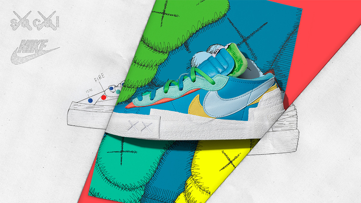 【新品】KAWS sacai Nike Blazer Low ナイキ サカイ Nike x sacai x KAWS Blazer Low 'Neptune Blue' | Draws Closed